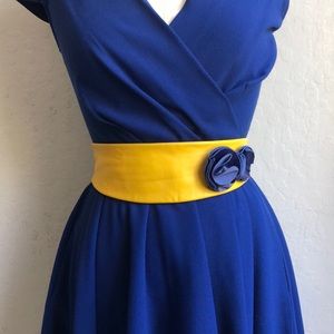 Genuine Leather Flowered Paris Yellow Navy Belt